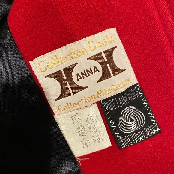 Hannah Vintage Red Pure Virgin Wool Overcoat Coat Black Trim Fits Medium & Large - Picture 7 of 7